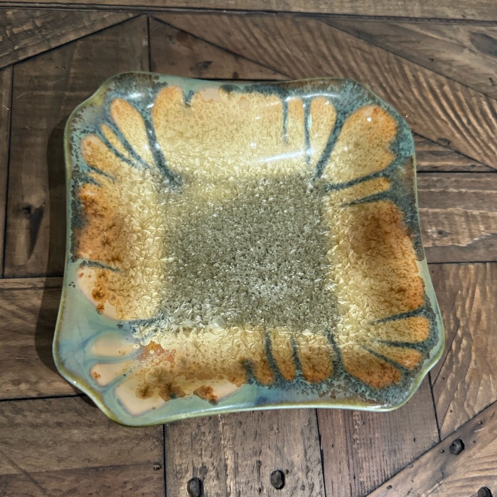 Edgecomb Potters Maine Multi-Color Glaze Plate Bowl Tray 7.5"x 7.5"